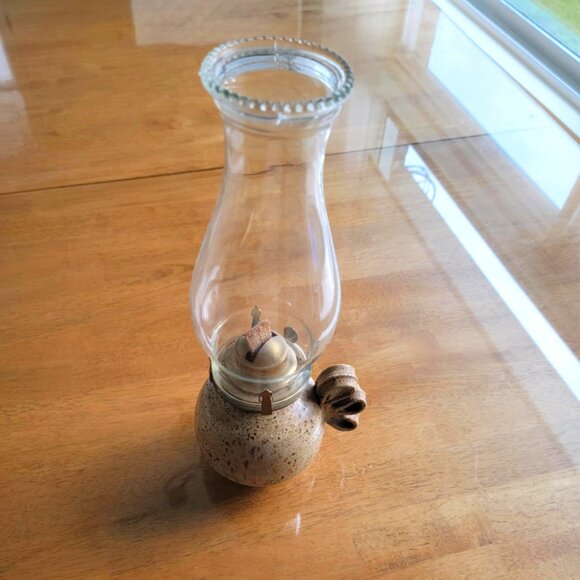 Vintage Pottery Stoneware Oil Lamp Hurricane - Picture 1 of 2